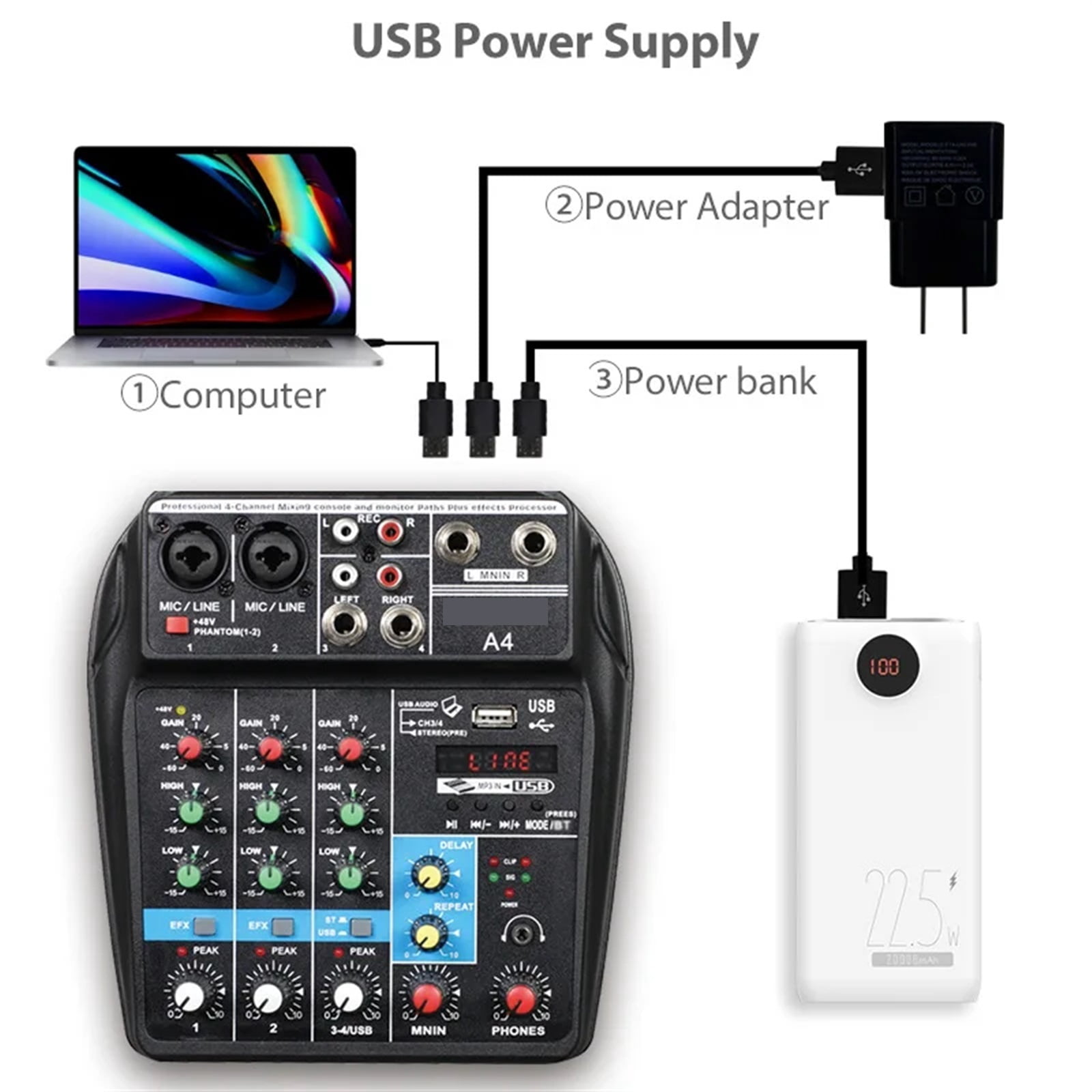 Professional 4-channel Digital Mixing Card Microphone Mobile Phone Live Broadcast Computer Recording DJ *dio Equipment ,Precision Control