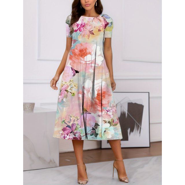 RWJDXD Robe à Col Rond Imprimée Numérique 3d Série Géométrique à Manches Courtes Ample Transfrontalière Aliexpress en Gros WQ6