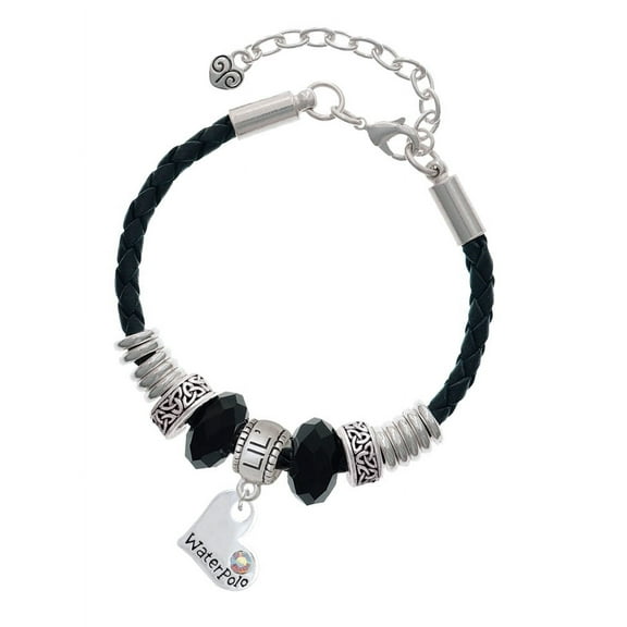 Delight Jewelry Heart with ''Water Polo'' and AB Crystal Middle Sister Celtic Knot Leather Bead Bracelet, 7" 2" Extender