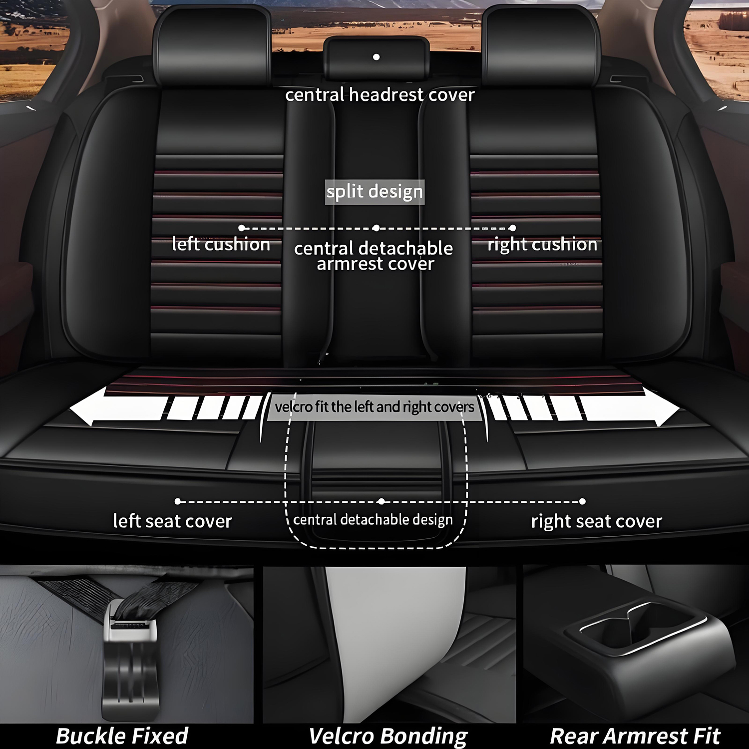 BaiCH Car Seat Covers, Breathable and Waterproof Faux Leather Automotive Seat Covers for Cars SUV Truck Sedan,Universal Anti-Slip Driver Seat Cover with Backrest (Full Seat, Black)