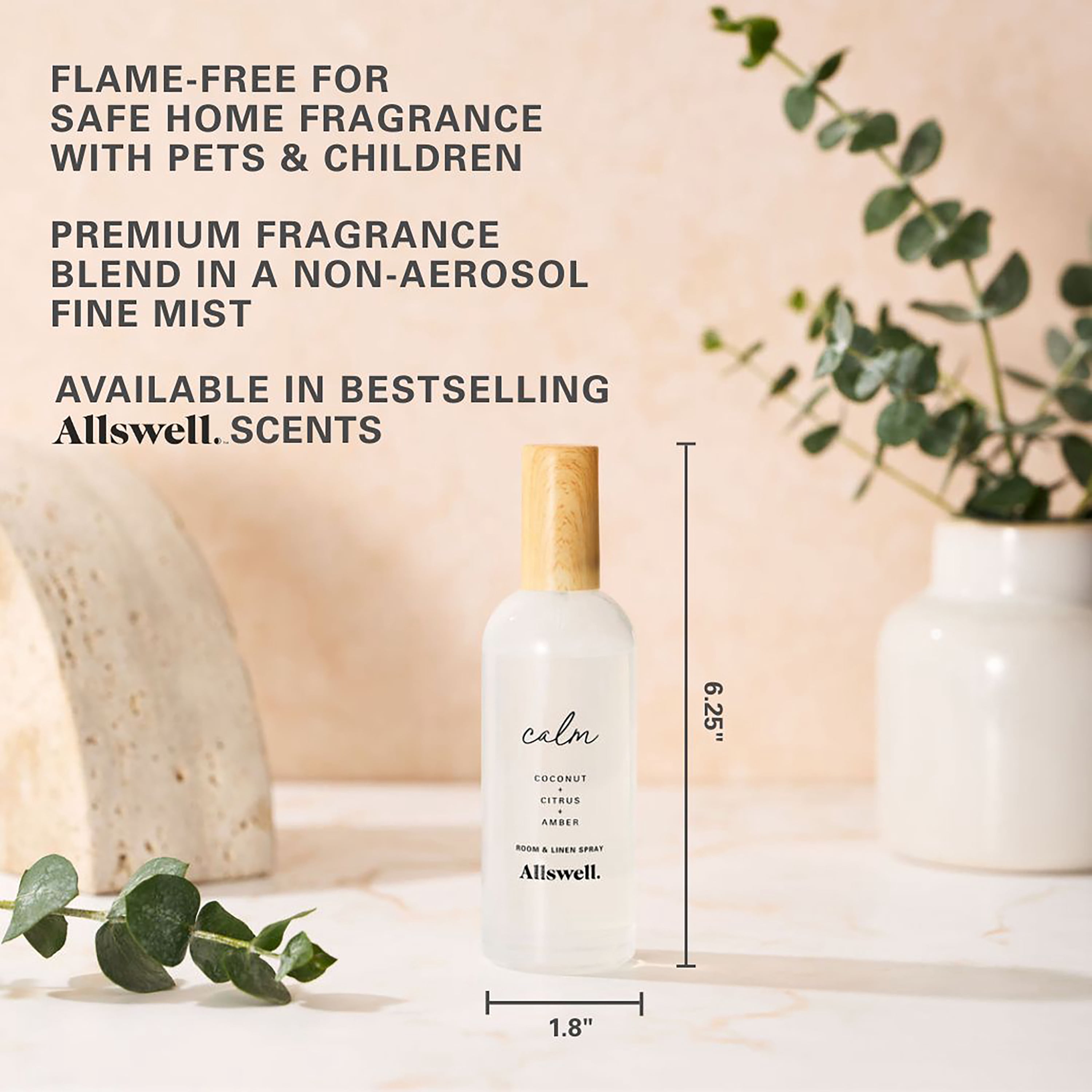 Allswell Calm (Coconut + Citrus + Amber) Scented Room and Linen Spray 3.4 Fl Oz (100mL).