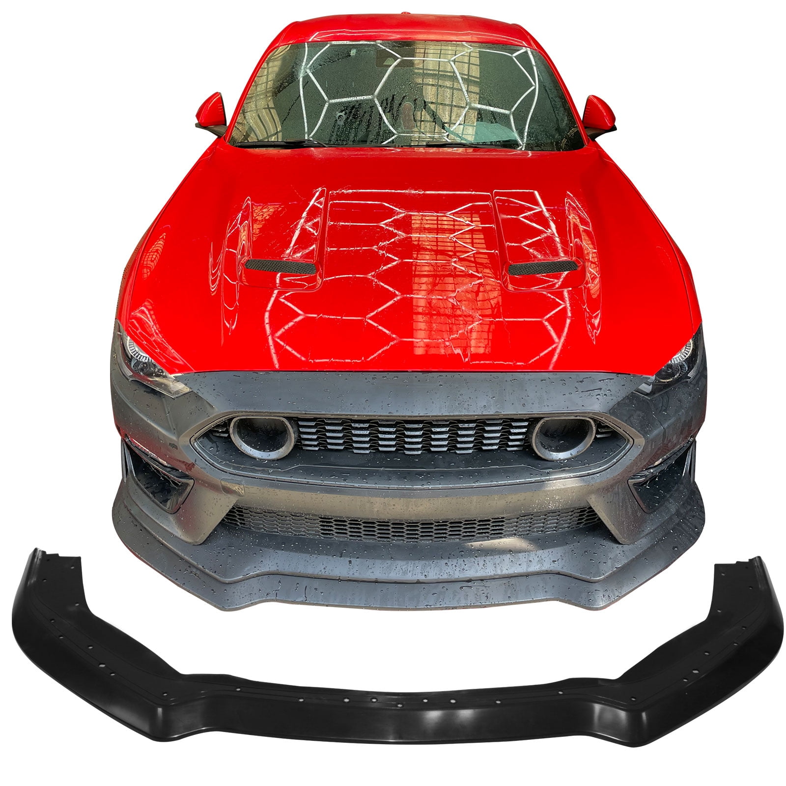 Ikon Motorsports Front Bumper Lip Compatible With 2021-2023 Ford Mustang Mach 1 Matte Black PP Polypropylene Handling Package Style Front Lip Spoiler Splitter