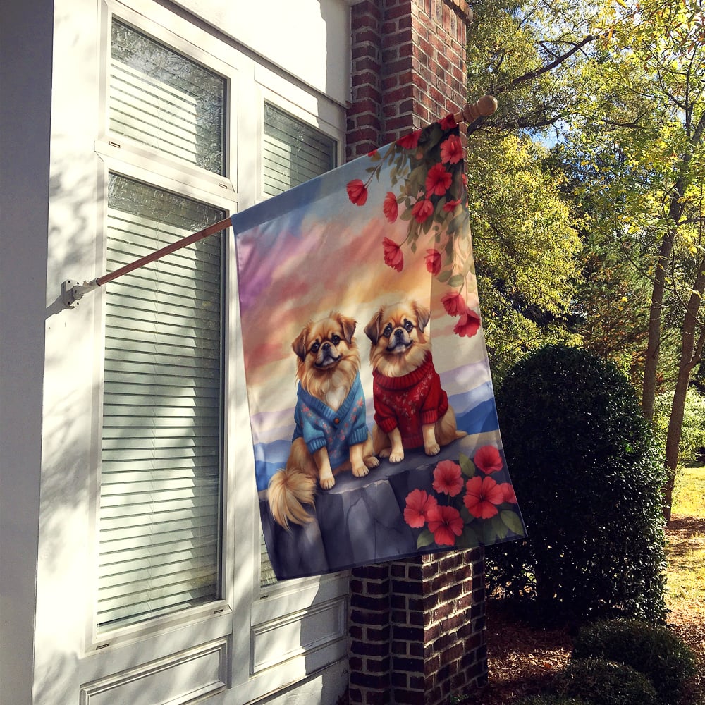 Pekingese Two Hearts House Flag 28 in x 40 in