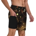 thumbnail image 3 of Picia Classical Golden Casino pattern Mens Swim Trunks with Compression Liner Stretch Beach Shorts Quick Dry with Zipper Pockets No-Chafing Board Shorts-Medium, 3 of 9