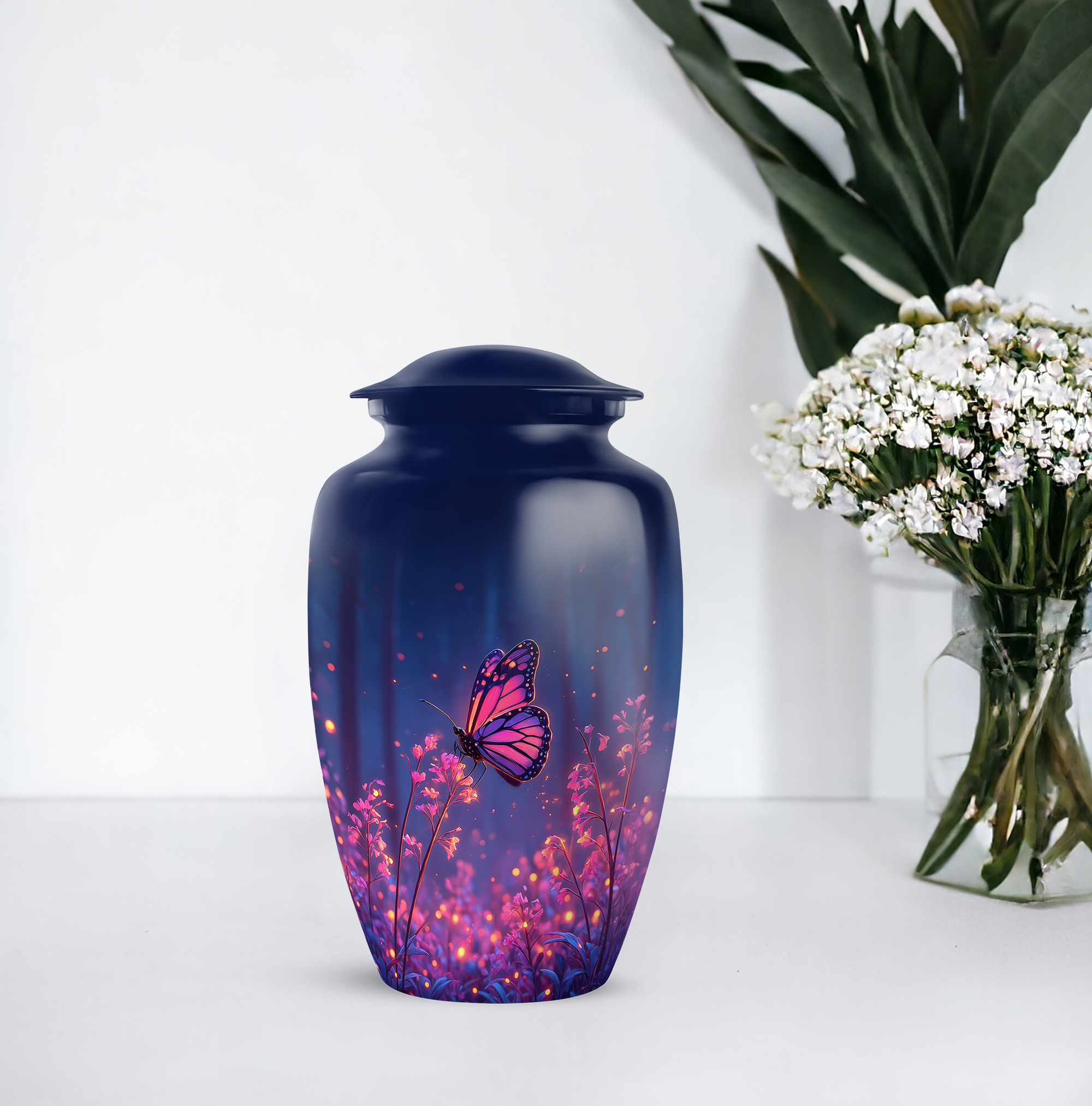 Butterfly Keepsake Urns For Ashes Adult Man Set Of 4 - Pink Flowers Cremation Urns For Human Ashes Adult Female - 1 Large Urn For Brother And Sister - Blue Mini Urn For Mother (10&3) Inch