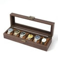 thumbnail image 5 of 3/6/10/12 Slot Pu Leather Watch Box Protable Travel Watch Case Storage Vintage Wood Colour Buckle Watch Stand Jewelry Organizer (6girds), 5 of 7