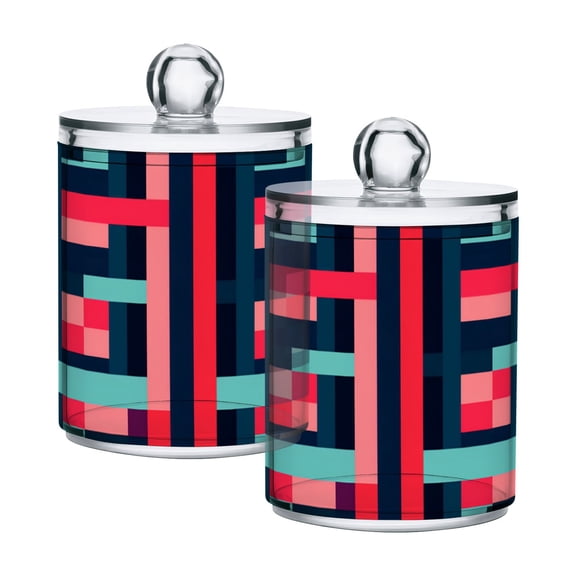 Yayeee 2 Pack Qtip Holder Bathroom Cotton Swab Canister with Lid Clear Dispenser Set, Navy Blue Stripes