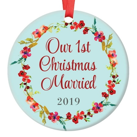 Our 1st Christmas Married Ornament Newlyweds First Xmas Tree Gift Idea for New Husband & Wife, Mr and Mrs, 3