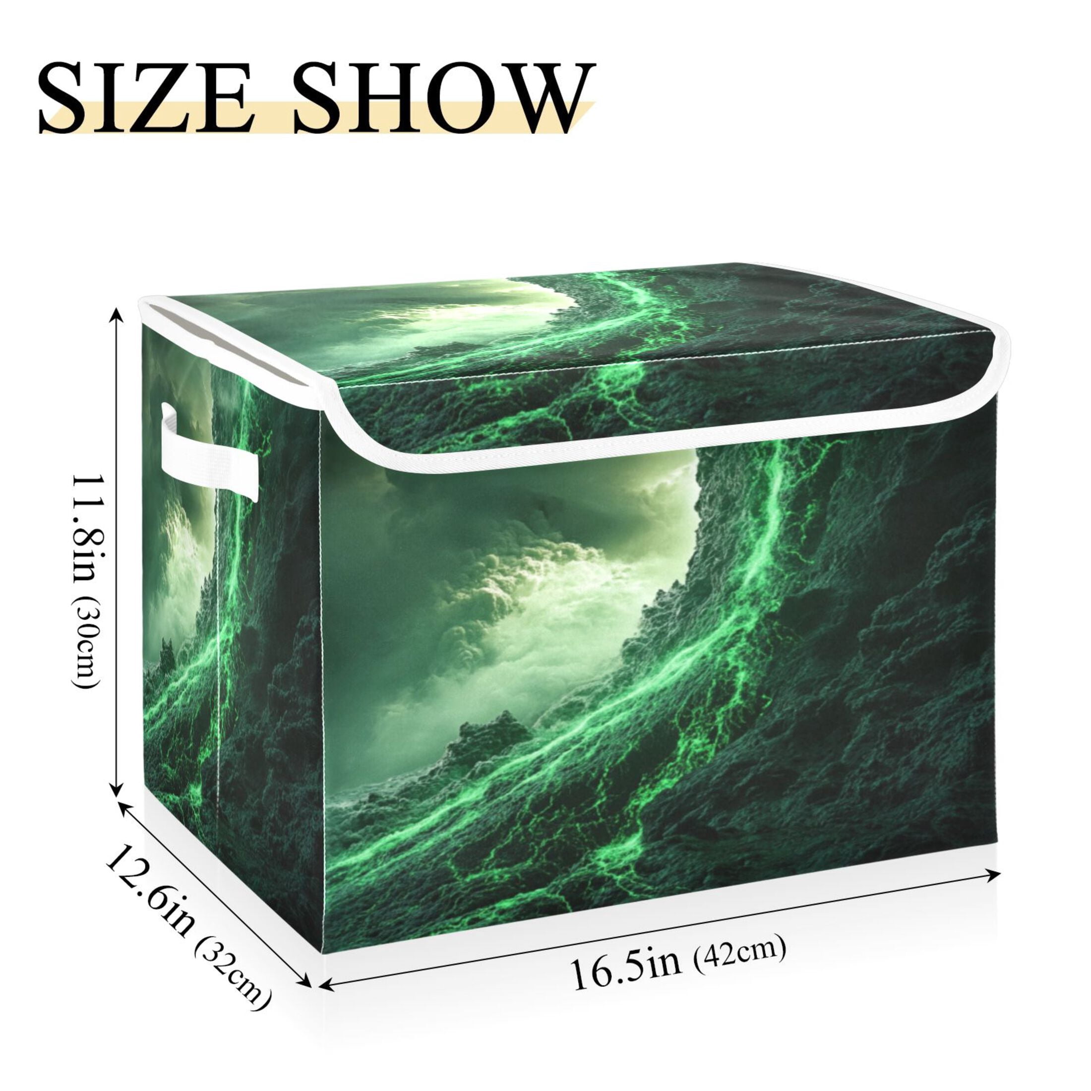 Storage Box With Lid 16.5x12.6x11.8In Foldable Stacked Household Storage Box Green Lava Picture