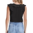 thumbnail image 4 of Top sin mangas con dobladillo con volantes para mujer, cuello en V, color puro, transpirable, moda de verano, camiseta sin mangas, negro S, 4 of 6
