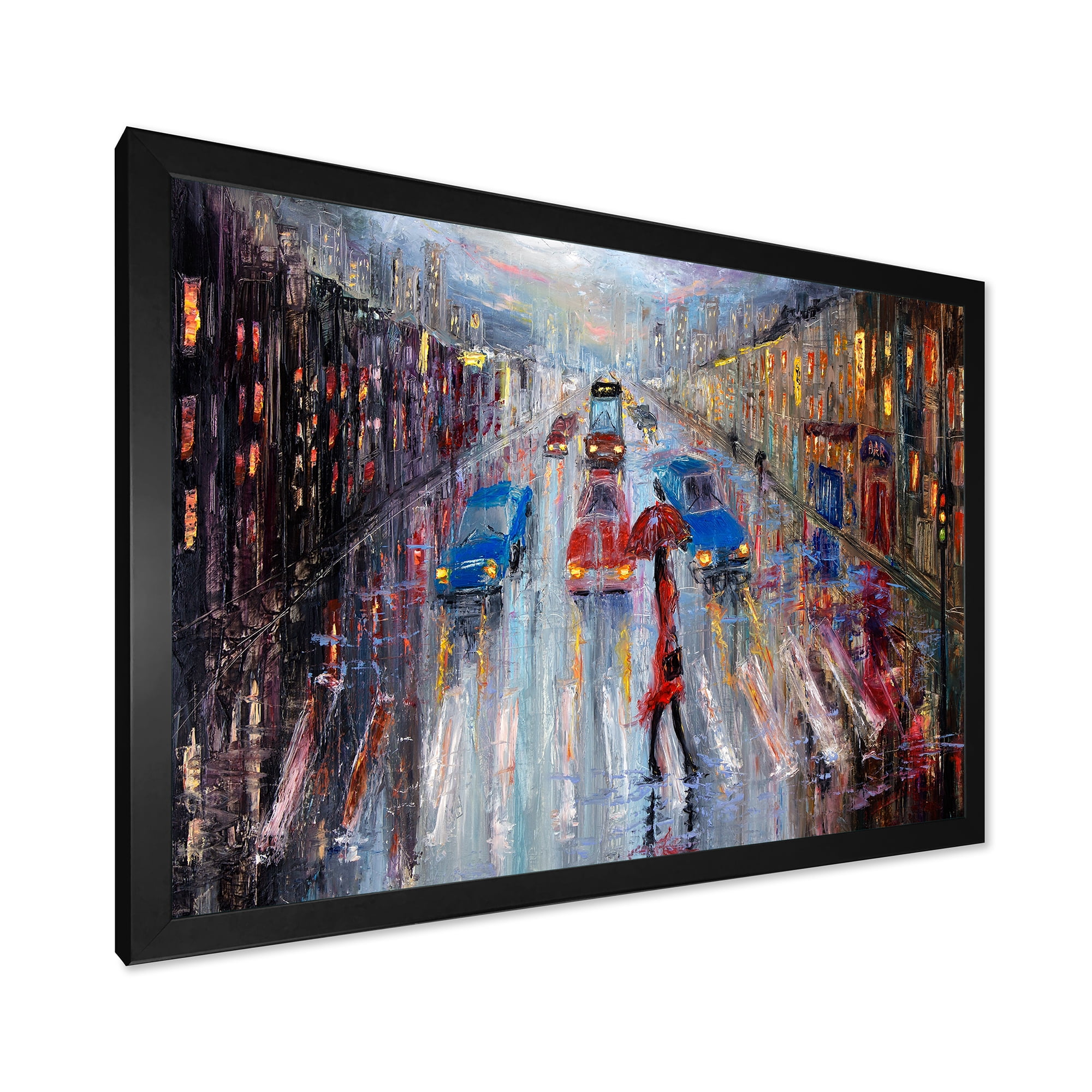 Designart 'Girl In Red Crossing The Street' Traditional Framed Art Print