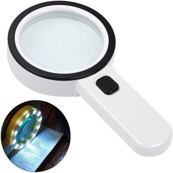 CNKOO Magnifying Glass with Light 30X Handheld Large Magnifying Glass 12 LED Illuminated Lighted Magnifier for Macular Degeneration