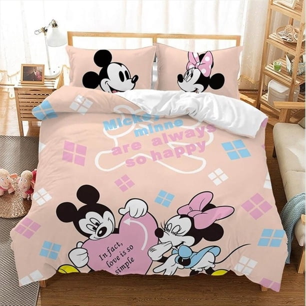Juego de cama de Minnie Mouse en 3D, juego de cama bonito, funda de edredón con funda de almohada para dormitorio, niñas, niños, regalos de cumpleaños, 140x200cm zhangmengya LED