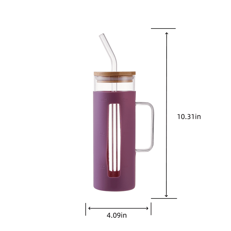 Mainstays Glass 22oz Tumbler with Purple Protective Silicone Sleeve, Bamboo  lid, Glass Straw - Walmart.com