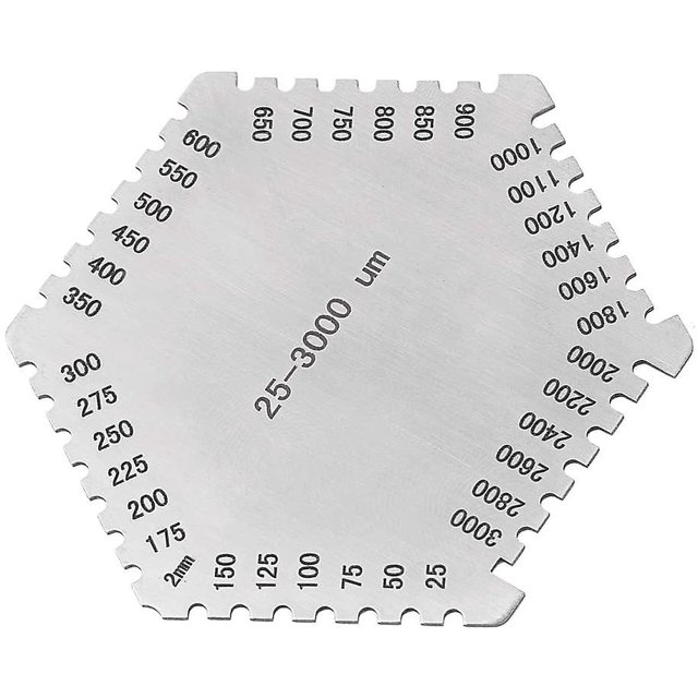 Medidor de espesor de película Hmide de acero inoxidable (e112) Medidor hexagonal de alta precisión 25 ~ 3000um Peine de película húmeda Escala Mil para pintura Vanish. Afortunado Sencillez