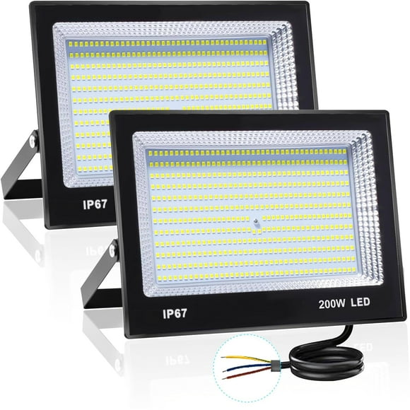 Projecteurs DEL, Lumière de Sécurité 200 W pour l'Extérieur et l'Intérieur, Projet d'Éclairage Extérieur Super Lumineux 20 000 Lumens 6500 K, Étanchéité IP66 pour Patio,