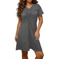 thumbnail image 2 of Zekutng Womens Dresses V-Neck Ruched Short Sleeve Nightgown Soft Loose Sleep Dress Solid Multiple Colors,Sizes M-3XL, 2 of 6
