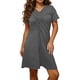 thumbnail image 1 of TaTaai Slim Fit Women's Short Sleeve Dress - Dual Necklines (V & Crew), Adjustable Drawstring Solid Dress for Work & Weekend Outings Gift, 1 of 6