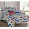 WPM Race Car red blue print bedding set choose from Full/Twin comforter or bed sheets or window curtains panels for kids/girls/boys room (Full Comforter)â€¦