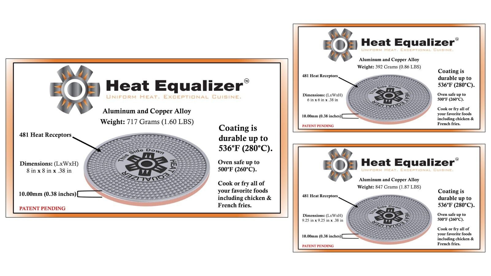 Set of 3 Heat Equalizer-Heat Diffuser for Gas Stoves 6”-8”-9.25 inch None Stick Copper finish – Aluminum & Copper Alloy Hot Plate for Even Cooking-Burner Cover & Simmer Plate