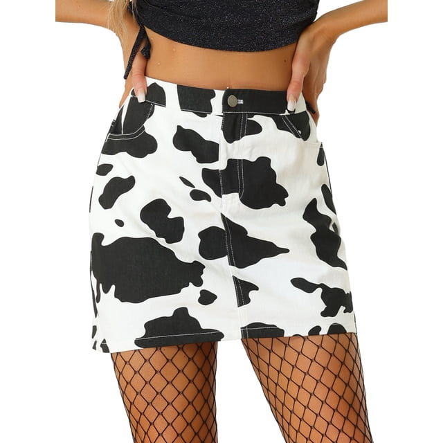 Faldas cortas casuales de vaca para mujeres Inspire Chic, de cintura alta, en blanco y negro, 2XL