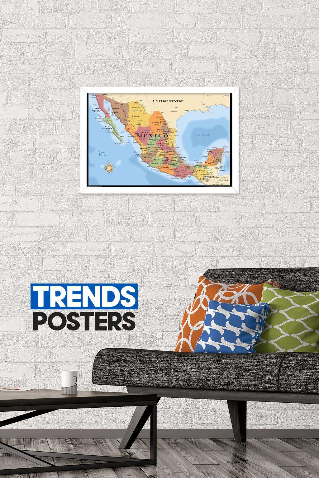 Map - Mexico Wall Poster, 14.725" x 22.375", Framed - image 2 of 5