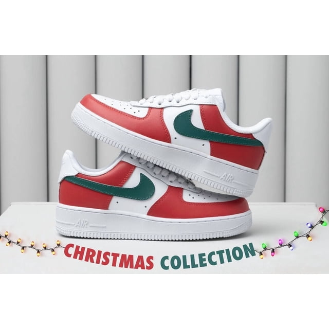 Ni&ke Air Force 1 Custom Shoes Christmas XMAS Green Red White Mens Womens