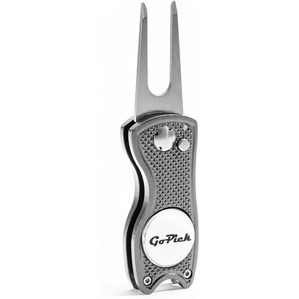 Gunmetal GoPick Golf Divot Repair Tool Stainless Steel Switchblade