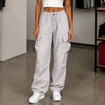 thumbnail image 2 of Teylalorva Women's Cargo Pants Straight-Leg Loose with Pockets Trousers Silver Size XL, 2 of 6