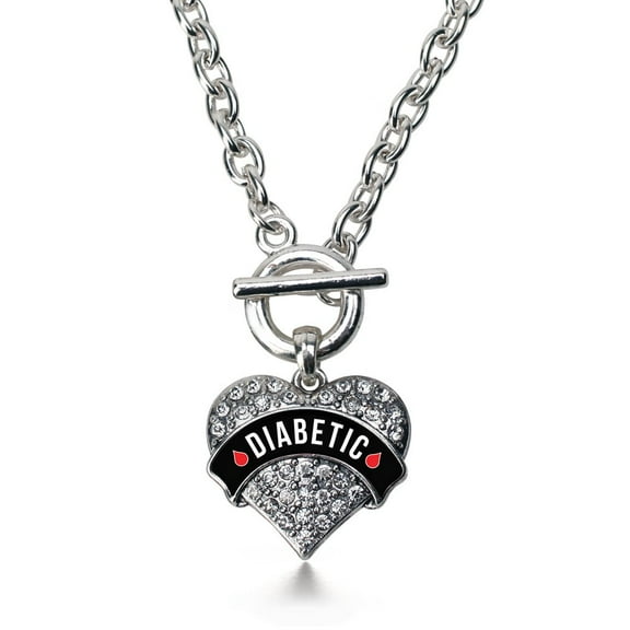 Diabetic Medical Alert Pave Heart Toggle Necklace