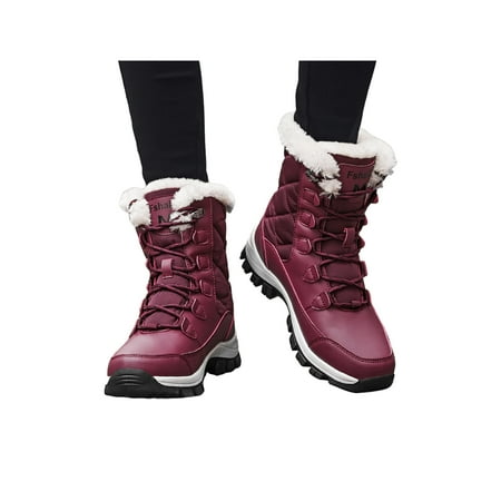 

UKAP Womens Mid Calf Snow Boots Ladies Fashion Non-Slip Winter Warm Walking Shoes Black/Red/White
