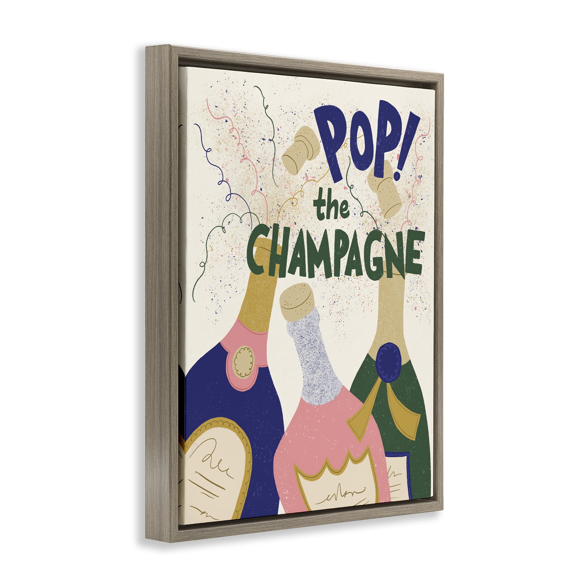 Stupell Industries Pop The Champagne Celebrate Food & Beverage Painting Brown Floater Framed Canvas Art Print Wall Art, 25 x 31