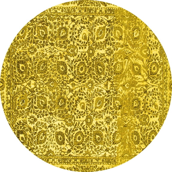 Ahgly Company Machine Washable Indoor Round Abstract Yellow Modern Area Rugs, 6' Round