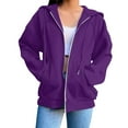 thumbnail image 4 of Women's Solid Color Zip Up Hoodie, Lightweight Fleece Lined Long Sleeve Casual Jacket, Oversized Fall Winter Sweatshirt for Daily Streetwear and Lounge Dark Purple L, 4 of 8
