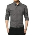 thumbnail image 3 of BiZtdJrK Men's Big and Tall Hiking Shirts Solid Color Casual Multi Pockets Cargo Shirt Button up Lapel Work Tops with Chest Pockets, Gray, XXXL, 3 of 8