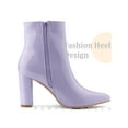thumbnail image 3 of BLISSFUL STEP Women's Ankle Boots Faux Leather Chunky Heel Pointed Toe Side Zip Booties Purple 6, 3 of 6