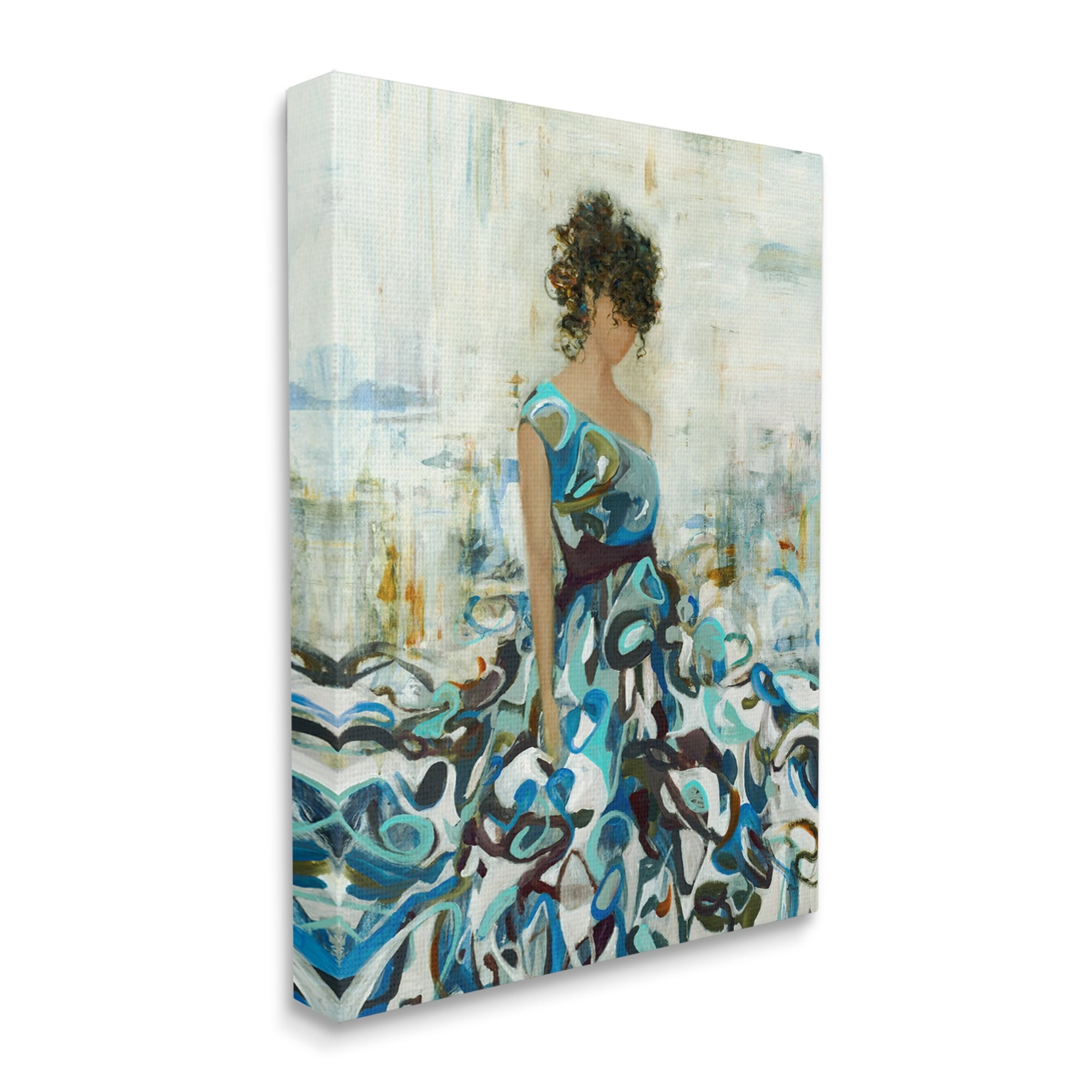 Stupell Industries Detailed Blue Dress Gown Woman Layered Background Canvas Wall Art, 16 x 20, Design by Lisa Ridgers
