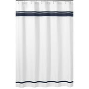 Sweet Jojo Designs Hotel White and Blue Fabric Shower Curtain 72x72