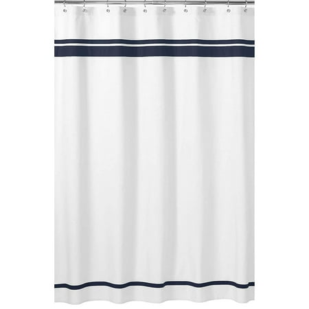 Sweet Jojo Designs Hotel White and Blue Fabric Shower Curtain 72x72