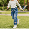 thumbnail image 3 of KIDSCOOL SPACE Girls Embroidered Jeans,4-15T Wahsed Elastic Waist Denim Pants, Blue,13-14 Years, 3 of 7