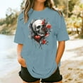 thumbnail image 2 of Sexlip Womens Swimsuit Set Dripping Rose Skull Print Cover Up Design Crew Neck Short Sleeve Casual Silhouette Breathable Fabric for Casual Beach Days Blue XXXXXL, 2 of 4