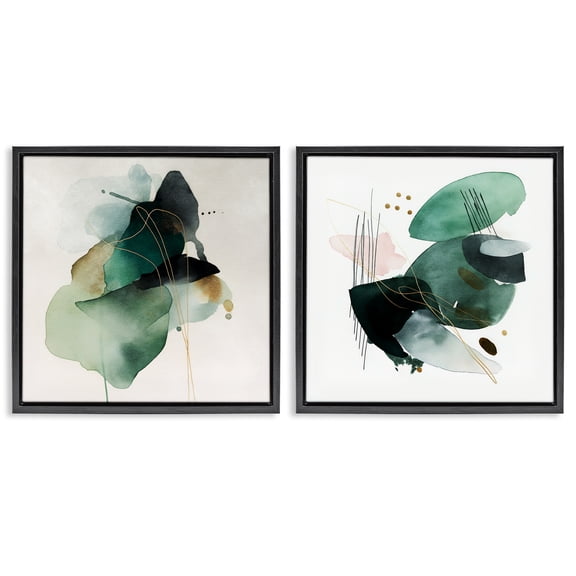 Stupell Industries Transitional Fluid Abstract Harmonies Black 2pc Floating Frame Art Set, 18 x 18 each, by Svetlana Aleynikova
