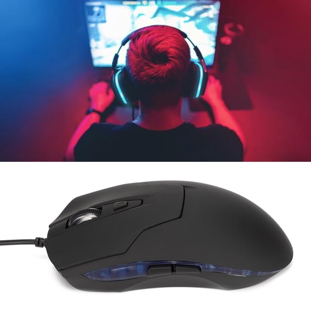 Office Mouse, Strong ABS Blue Backlit Nonslip Wheel Multimedia Keys Wired Mouse Type C for Game