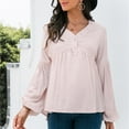 thumbnail image 7 of Lantern Long Sleeve Button up V Neck Shirts for Women Henley Dressy Casual Pleated Tunic Tops Blouse for Leggings, 7 of 7