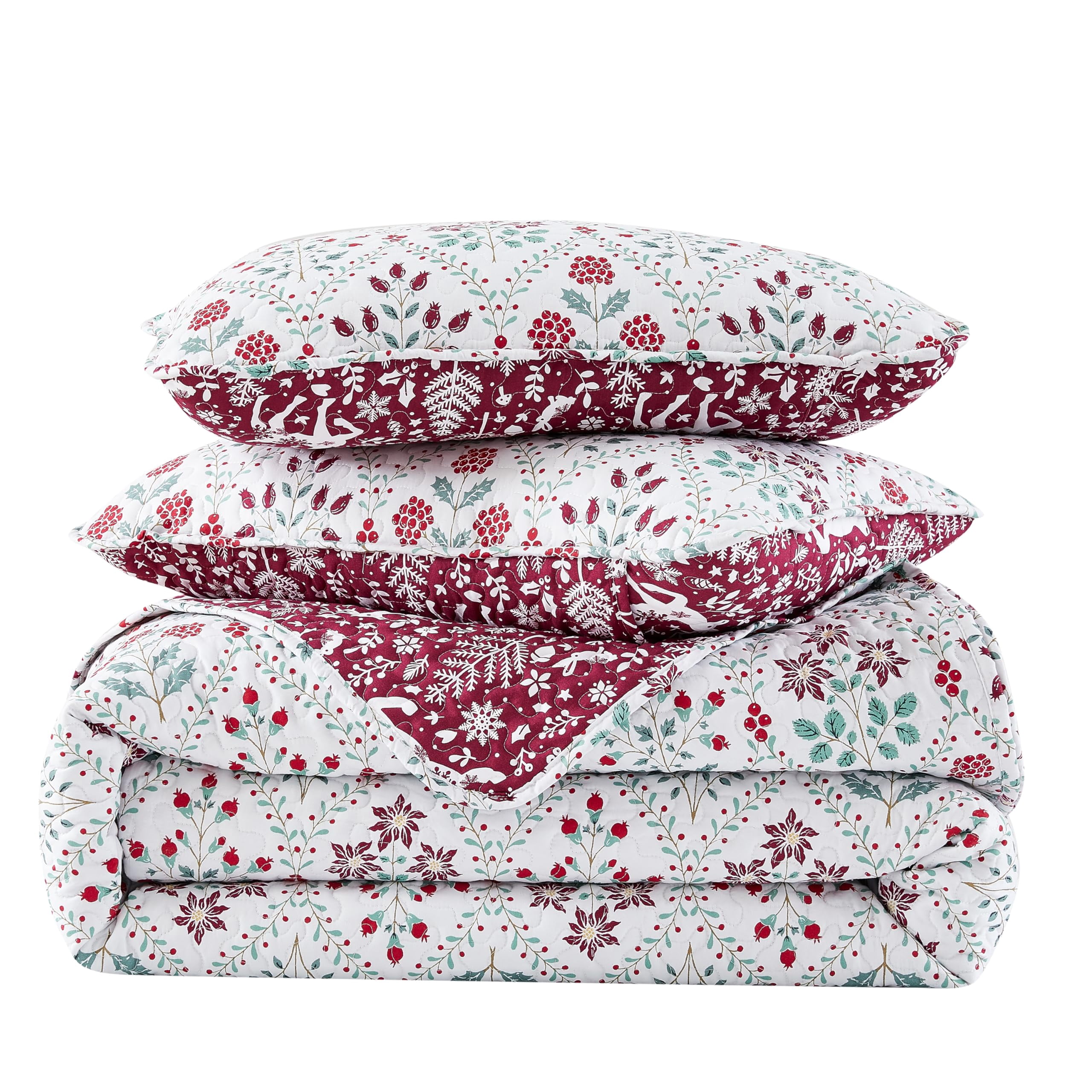 Southshore Fine Living, Inc. Red Christmas Quilt Set, King Size w/ Pillow Shams, Vintage Red & Cream