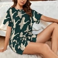thumbnail image 4 of Gukieu Flying Swans Print Women's Short-sleeved Pajama Set, Round Neck Button Top Elastic Shorts 2-piece Set, Summer Home Leisure Clothing-Medium, 4 of 6