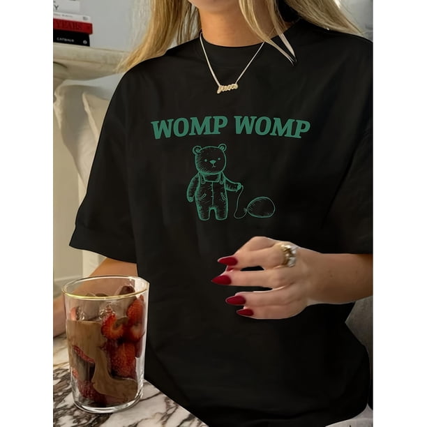 Chic Vintage-Inspired Bear Balloon Print T-Shirt for Women - Casual Crew Neck, Short Sleeve, Polyester Blend, Machine Washable