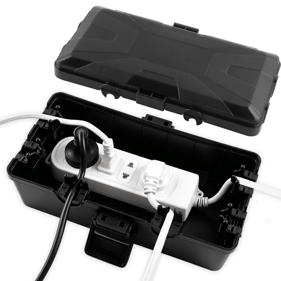 Yalumo Medium Outdoor Electrical Box Waterproof (10.6x6x4.5inch), Extension Cord Cover with 6 Cable Entry, IP54 Waterproof Outdoor Electrical Box for Power Strip, Plug, Light, Timer, Outlet, Black