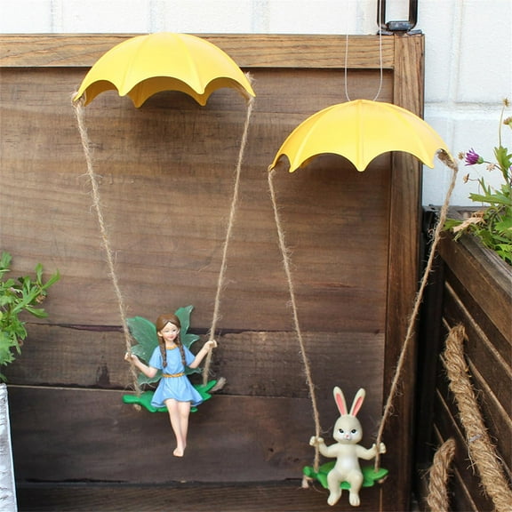 Fairy Garden Accessories,2Pcs Luminous Fairy Garden Hanging Fairies Statue,Glow in The Dark Fairies Girl and Bunny Statue,Swing Angel Figurines Decor,Fairies Micro Landscape Ornaments