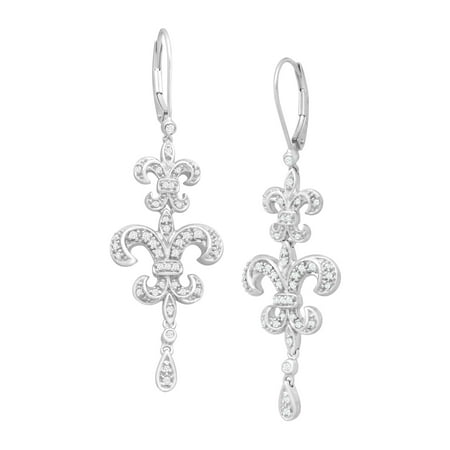 1/3 ct Diamond Fleur-De-Lis Drop Earrings in 14kt White Gold